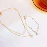 JUWANG Double Layer Star Zircon Necklace Engagement Jewelry