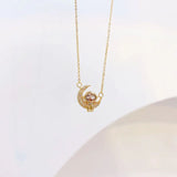 JUWANG Astronaut Moon Necklace 14K Plated Charm Lady Jewelry