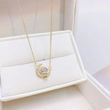 JUWANG Astronaut Moon Necklace 14K Plated Charm Lady Jewelry