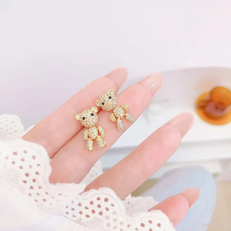 Bear Earrings with Zircon Inlay for Women Wedding Jewelry