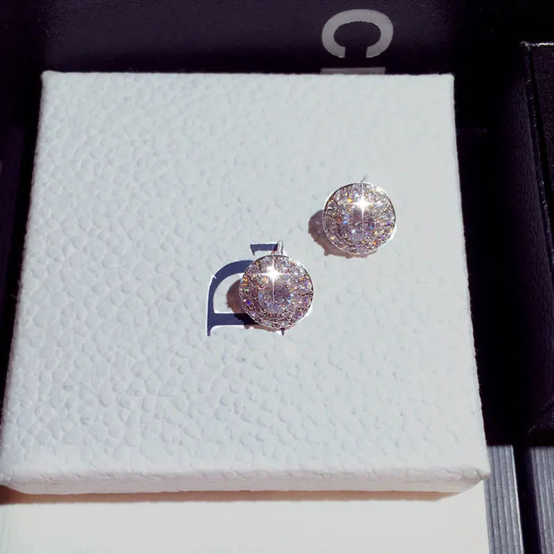 JUWANG Round Shape Ear Stud for Lady Wedding Fine Jewelry Earrings