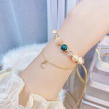 JUWANG Zircon Chain Bracelets with Pearls