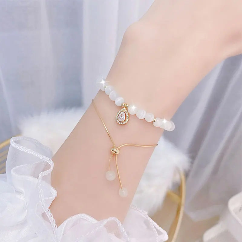 JUWANG Zircon Chain Bracelets with Pearls