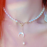 Freshwater Pearl Tassels Necklace Moon Bracelet Set
