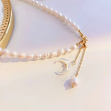 Freshwater Pearl Tassels Necklace Moon Bracelet Set