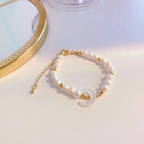 Freshwater Pearl Tassels Necklace Moon Bracelet Set