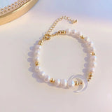 Freshwater Pearl Tassels Necklace Moon Bracelet Set