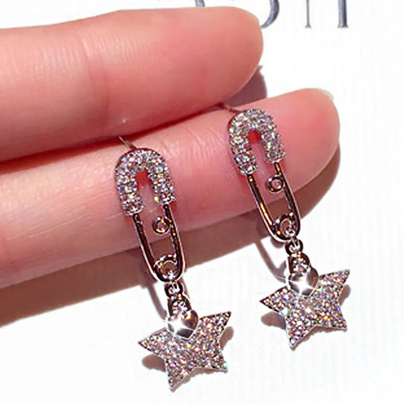 JUWANG Paper Clip Earrings Micro Inlaid Rhinestone Charm Earrings