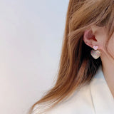 JUWANG Pink Heart Earring Sweet Lattice Pattern Student Temperament Earrings