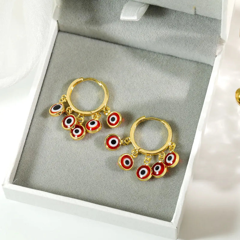JUWANG Plated 14k Evil Eye Earrings Zircon Multicolor Jewelry for Women Gift