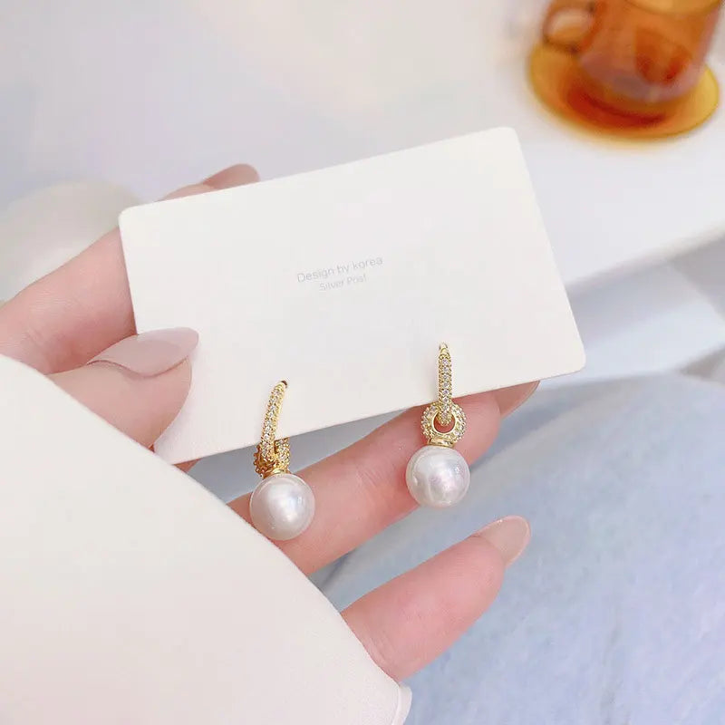 Romantic Zircon Earring - 14K Real Pearl Earring Pendant
