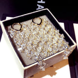 JUWANG Shine Glamour Crystal Earrings Long Flash Jewelry