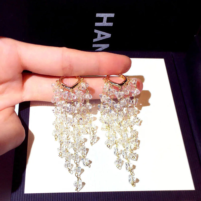 JUWANG Shine Glamour Crystal Earrings Long Flash Jewelry
