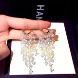 JUWANG Shine Glamour Crystal Earrings Long Flash Jewelry