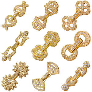14K Real Plating Fastener Clasps Hooks with AAA Cubic Zirconia for DIY Jewelry