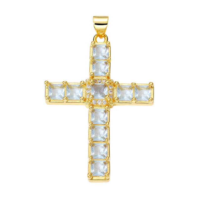 Classic Colorful Crystal Zircon Religious Cross Pendant