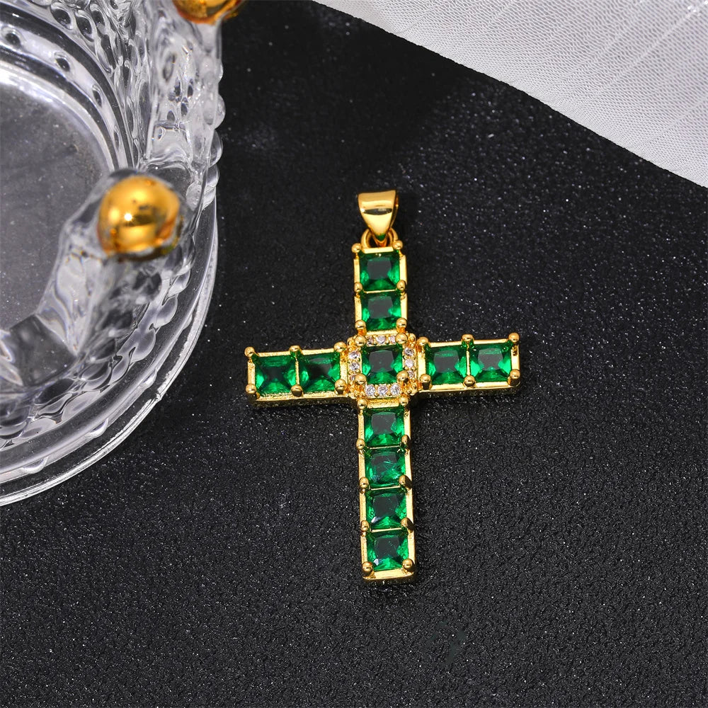 Classic Colorful Crystal Zircon Religious Cross Pendant