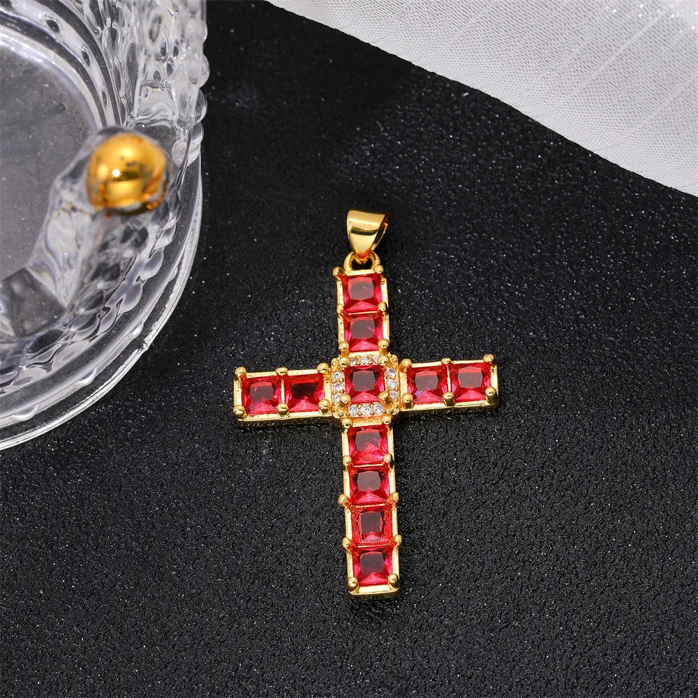 Classic Colorful Crystal Zircon Religious Cross Pendant