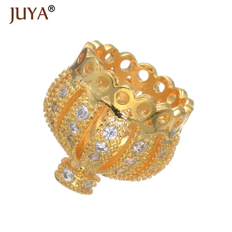 5 Pcs Copper Zircon Crown Charm Beads Tassel Caps For Jewelry Making