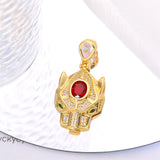 Europe America Copper Zircon Leopard Tiger Head Crystal Pendant Necklace