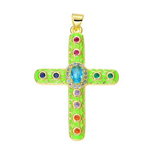 Zircon Cross Pendant Necklace Punk Colorful Christian Jewelry