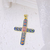 Zircon Cross Pendant Necklace Punk Colorful Christian Jewelry