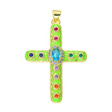 Zircon Cross Pendant Necklace Punk Colorful Christian Jewelry