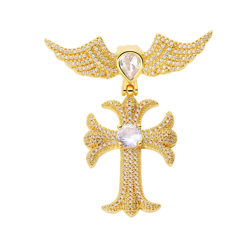Zircon Wing Cross Necklace Pendant - Hip-hop DIY Accessories