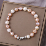 Real Freshwater Natural Pearl Bracelet Pink Round Strand Jewelry