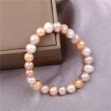 Real Freshwater Natural Pearl Bracelet Pink Round Strand Jewelry
