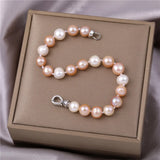 Real Freshwater Natural Pearl Bracelet Pink Round Strand Jewelry