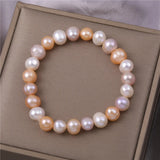 Real Freshwater Natural Pearl Bracelet Pink Round Strand Jewelry