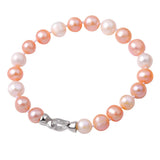 Real Freshwater Natural Pearl Bracelet Pink Round Strand Jewelry