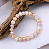 Real Freshwater Natural Pearl Bracelet Pink Round Strand Jewelry