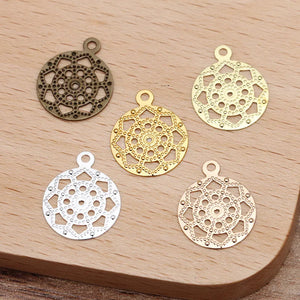 13mm Antique Bronze Filigree Brass Flowers Pendant Charms DIY Jewelry Making