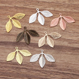 50PCS 31*23mm Metal Copper Filigree Leaf Charms Pendant DIY Jewelry Making