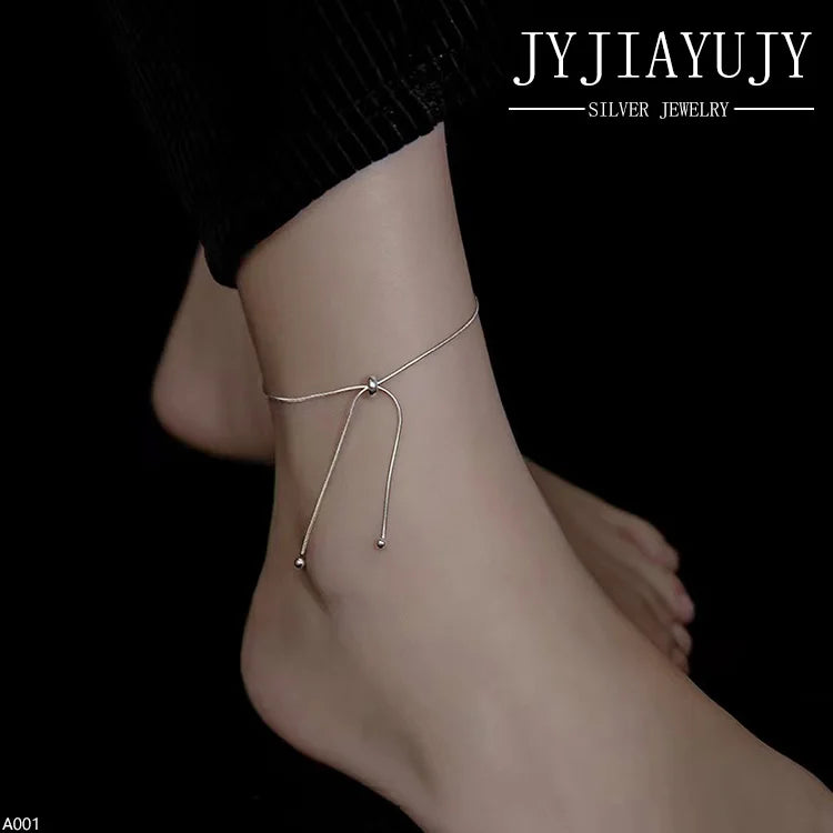 Sterling Silver S925 Anklet 2 Adjustable Snake Chain Women Jewelry A001