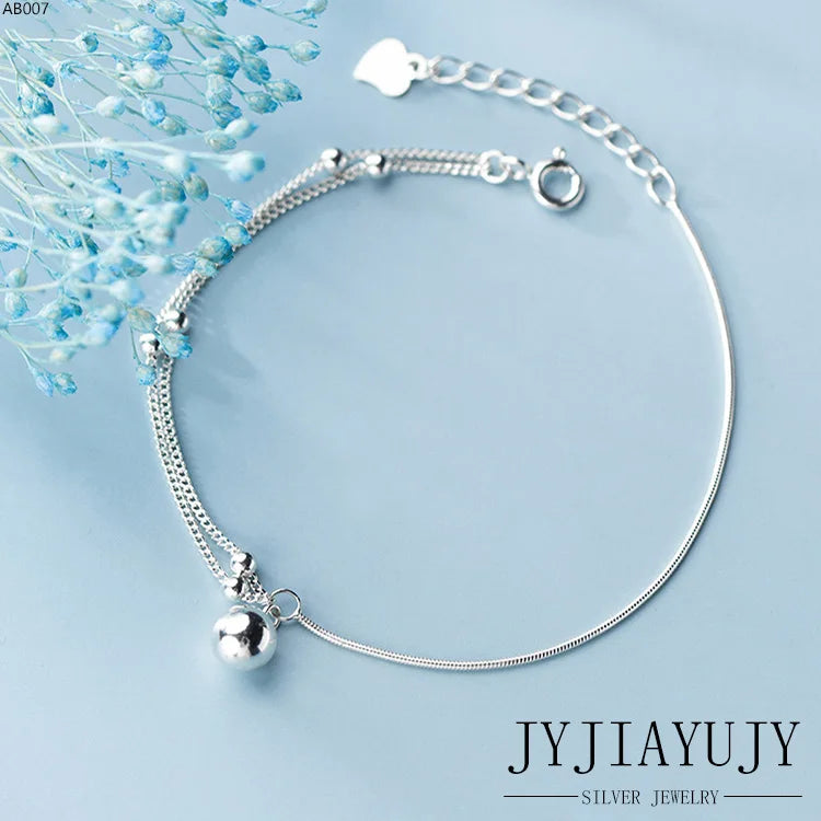 Sterling Silver S925 Beads Bracelet Anklet Hypoallergenic Women Jewelry