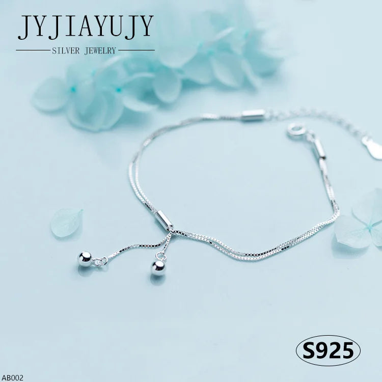 Sterling Silver S925 Beads Bracelet Anklet Hypoallergenic Women Fine Jewelry