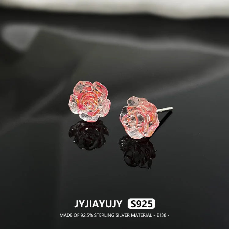 Sterling Silver Flower Rose Multilayer Petal Earrings