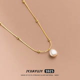 Silver Snake Chain Necklace with Freshwater Pearl and Silver Ball Accent