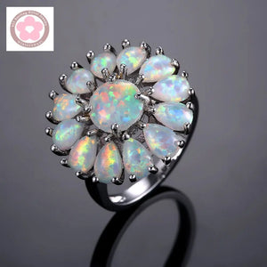 Flower Fire Opal Wedding Ring for Women