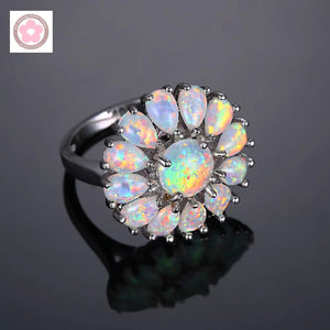 Flower Fire Opal Wedding Ring for Women