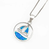 Sailboat Opal Pendant Necklace - Nautical Jewelry