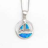 Sailboat Opal Pendant Necklace - Nautical Jewelry
