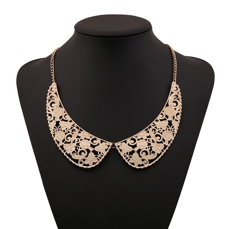 Vintage Retro Hollow Metal False Collar Necklaces For Women