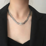 Exaggerated Titanium Steel Thick Chain Letter Necklace Women Hip Hop