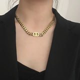 Exaggerated Titanium Steel Thick Chain Letter Necklace Women Hip Hop