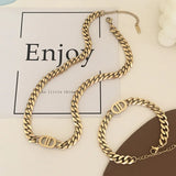 Exaggerated Titanium Steel Thick Chain Letter Necklace Women Hip Hop