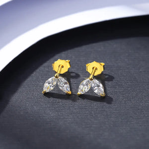 925 Silver Mini Leaf Crystal Stud Earrings Women Tiny CZ Jewelry
